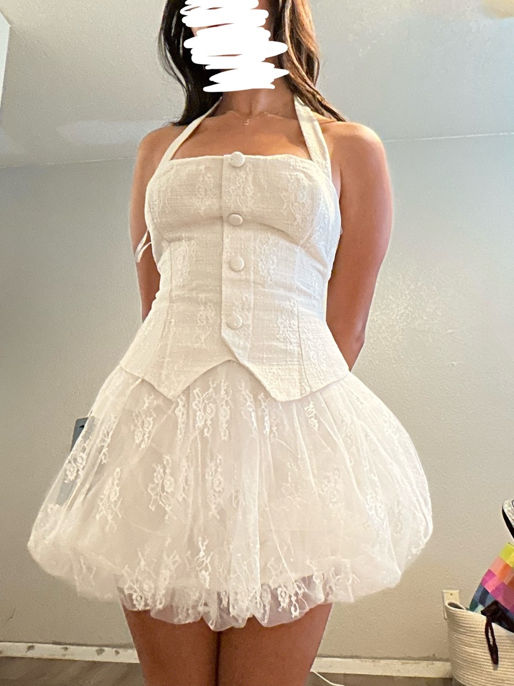 White Lace Halter Corset Mini Dress LULUS